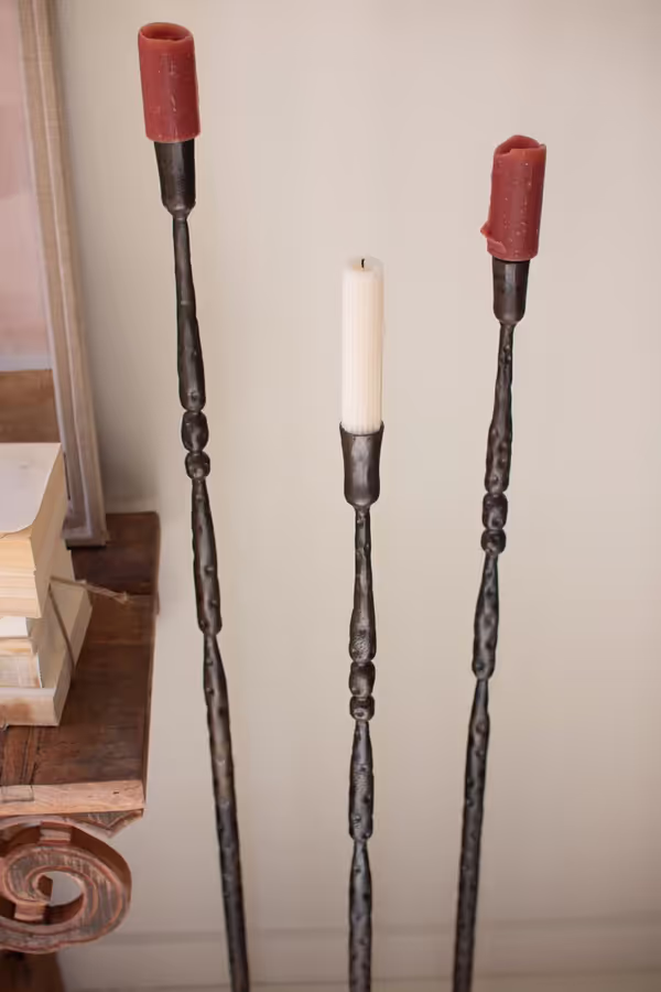 Set of 3 Tall Forged-Iron Taper Candle Holders