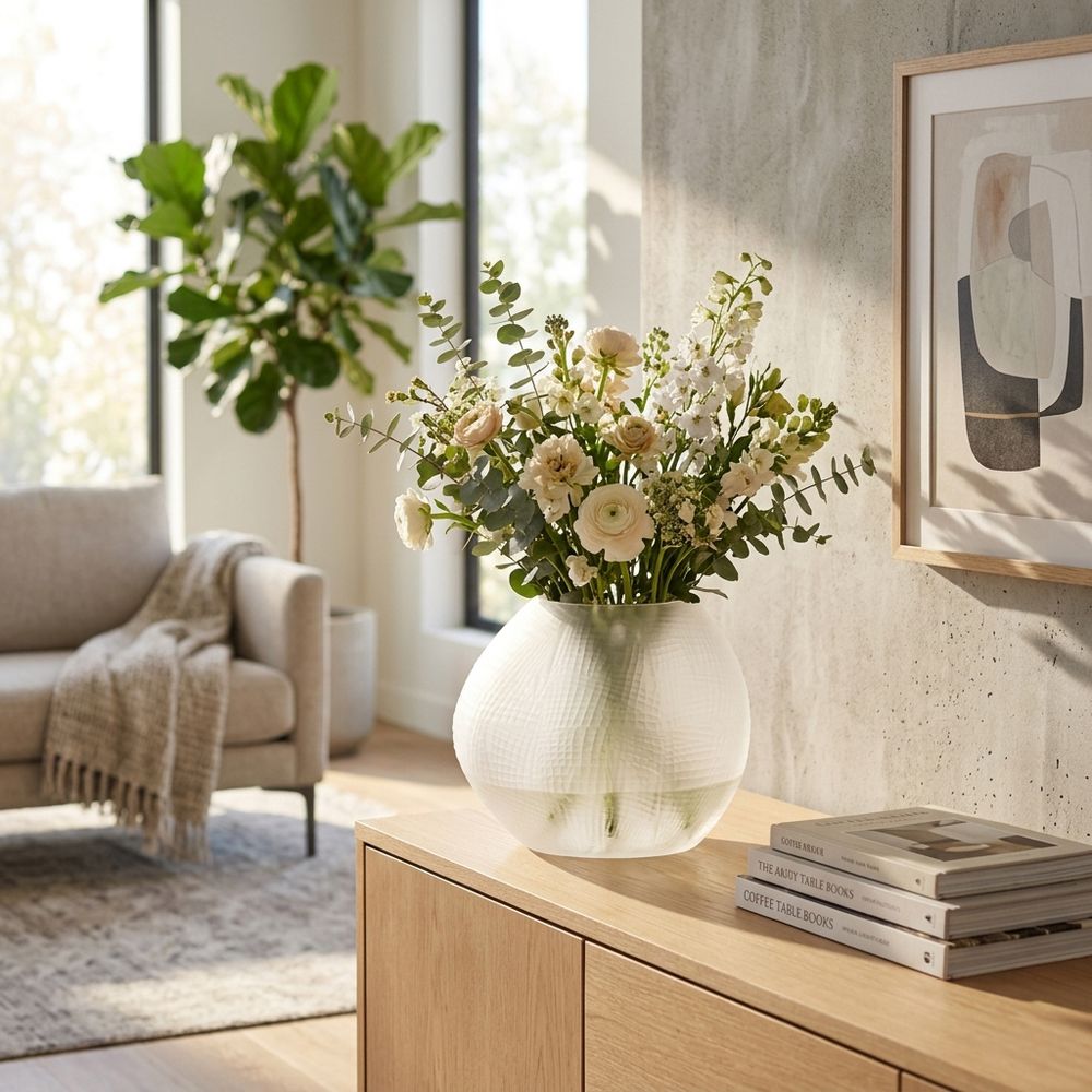 HELTONWELL WHITE GLASS VASE 8 (IN)