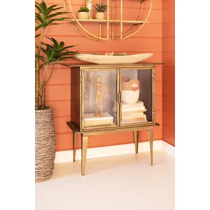 Antique Brass and Glass Two-Door Cabinet 4