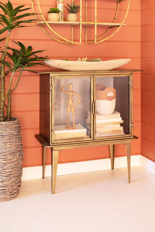 Antique Brass and Glass Two-Door Cabinet