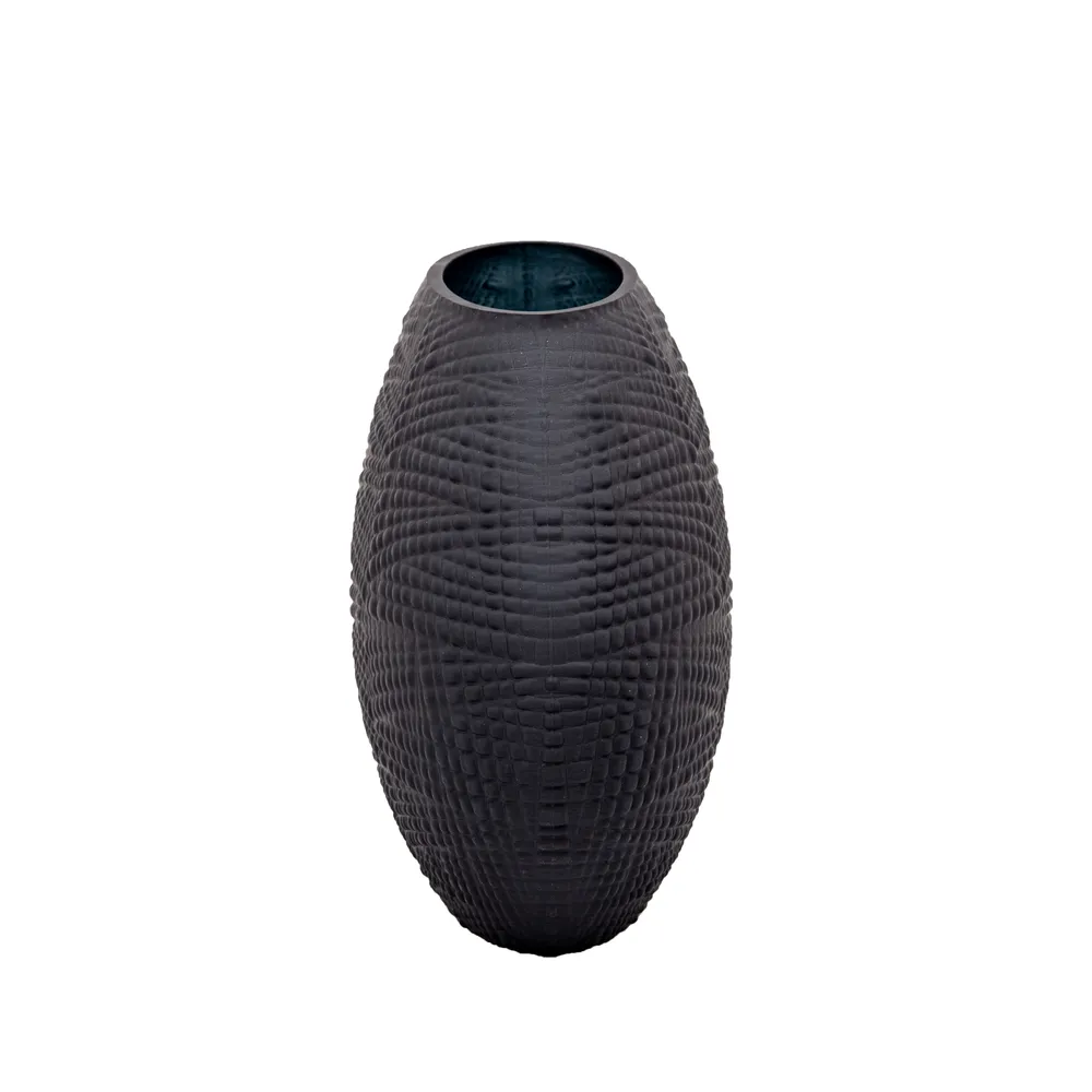 HELTONWELL BLACK GLASS VASE 8 (IN)