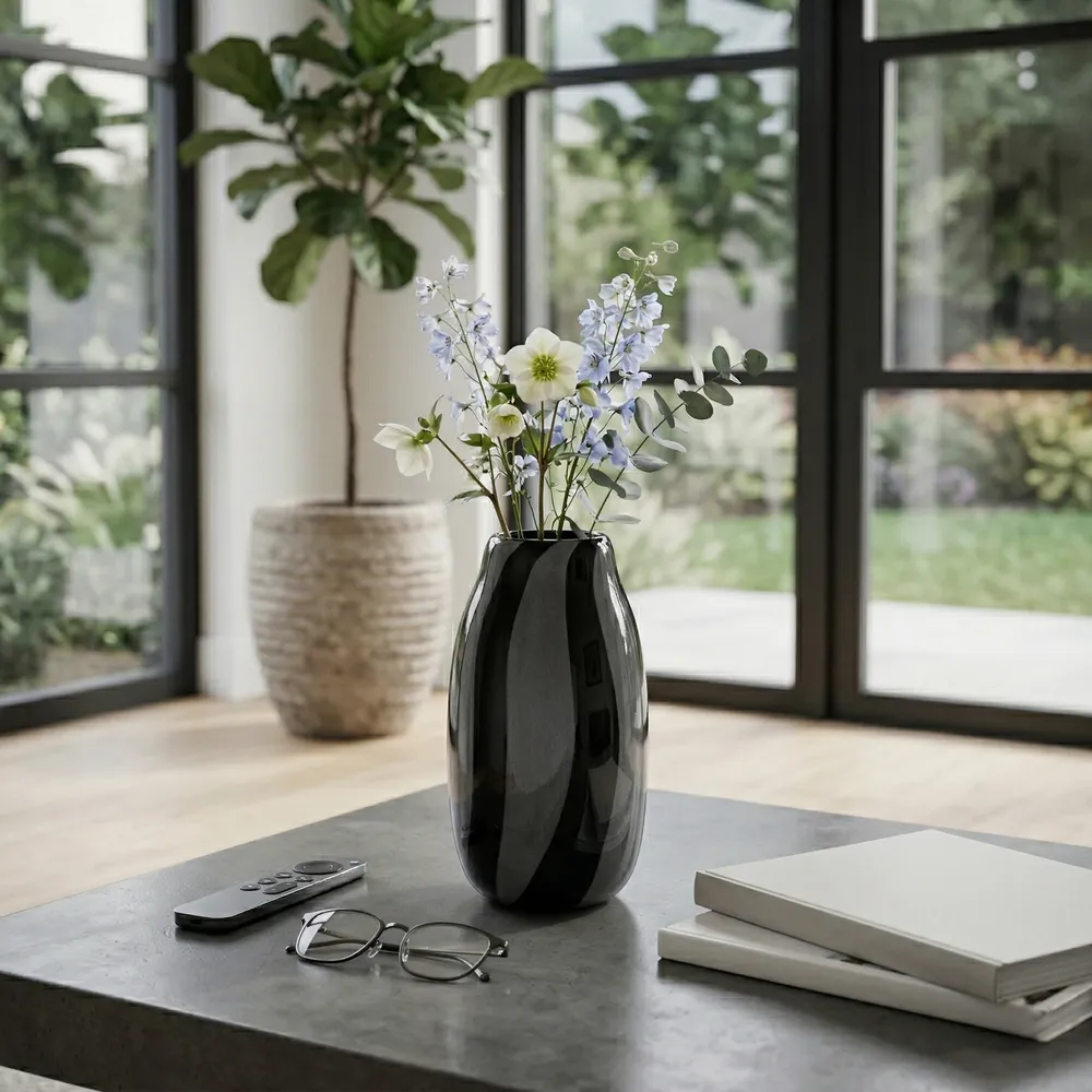 TARYNSHAW BLACK GLASS VASE 10 (IN)
