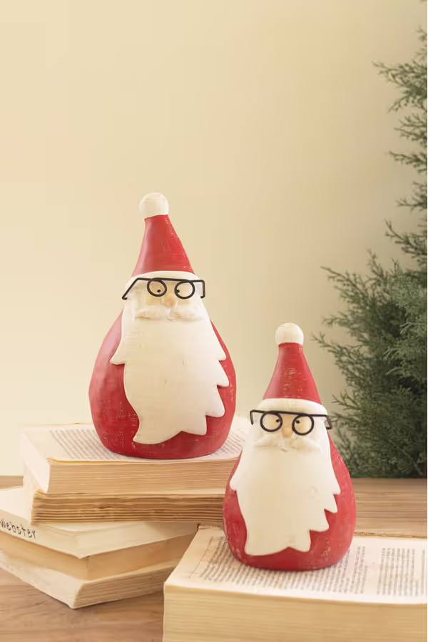 Set of 2 Cement Santas with Glasses