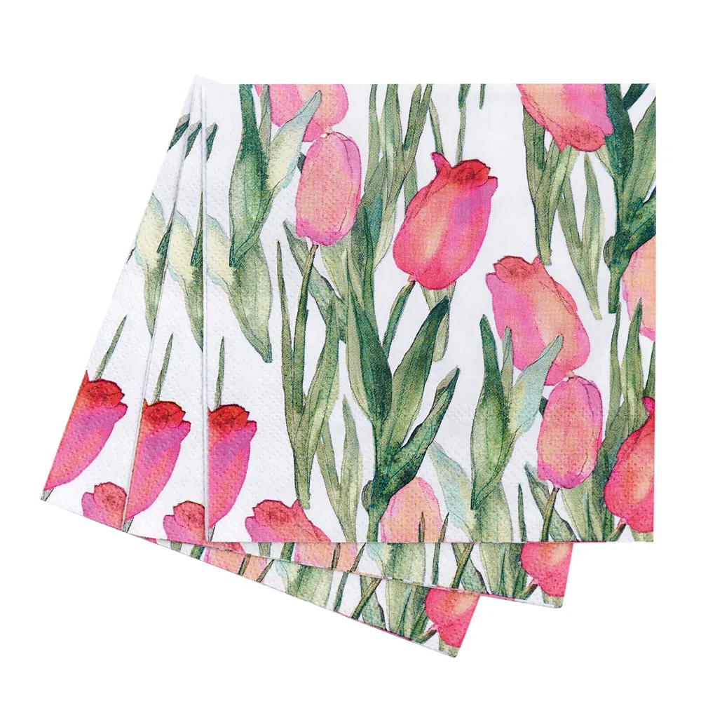 Pink Tulips Paper Cocktail Napkins (Pack of 25)