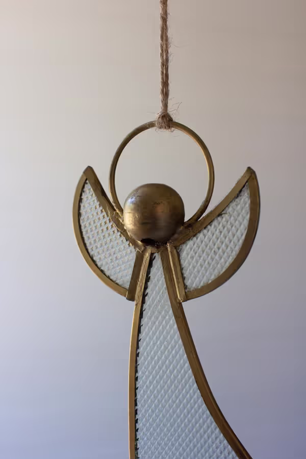 Antique Brass and Glass Angel Christmas Ornament