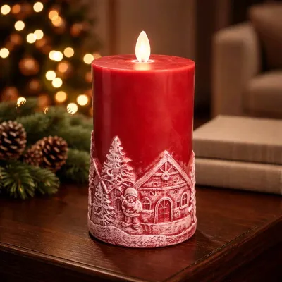 Holdiay Red 3D Moving Flame Candle 3x6in