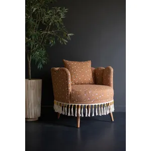Upholstered Circle Chair with Tassels 8