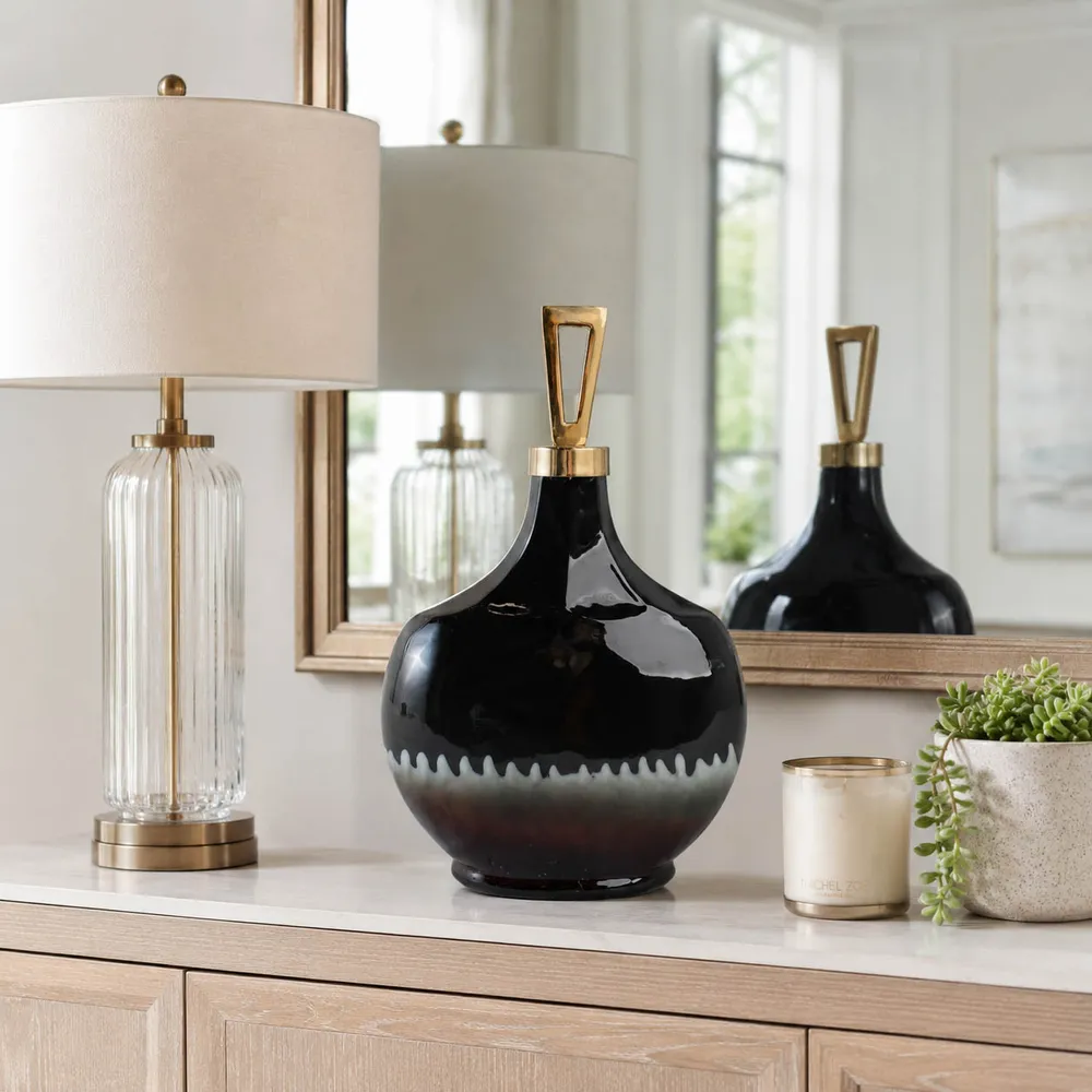ELMONTGROVE BLACK GLASS VASE 16 (IN)