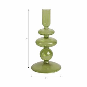 7" VINTAGE GLASS TAPER CANDLE HOLDER, OLIVE 7