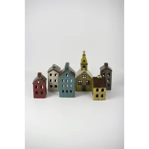 Set of 6 Colorful Ceramic Village Luminaries 7