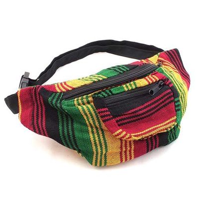 RASTA STRIPE HIP BAG W ROPE STRAP & JUTE