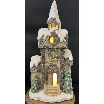 Lighted Winter Resin House 24in