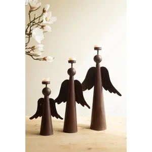 Set of 3 Rustic Iron Angel Tealight Holders 5