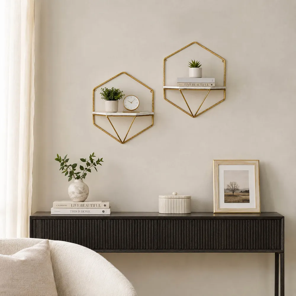 IRVINGMILL SET OF 2 GOLD WALL SHELF 17 (IN)