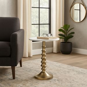 22X16" LAYERED LILYPAD ACCENT TABLE, WHITE/GOLD 12