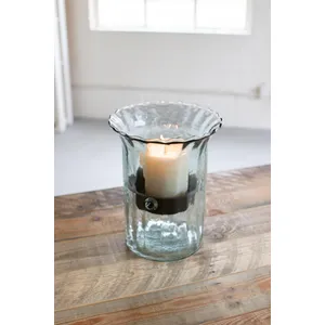 Ribbed Glass Candle Cylinder with Rustic Insert / Small 2