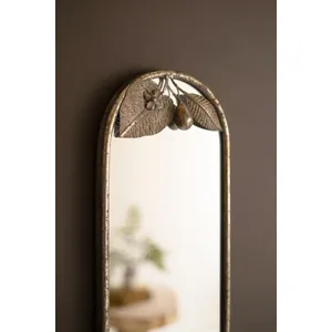 Tall Rustic Metal Framed Mirror with Leaf and Fruit Detail 2