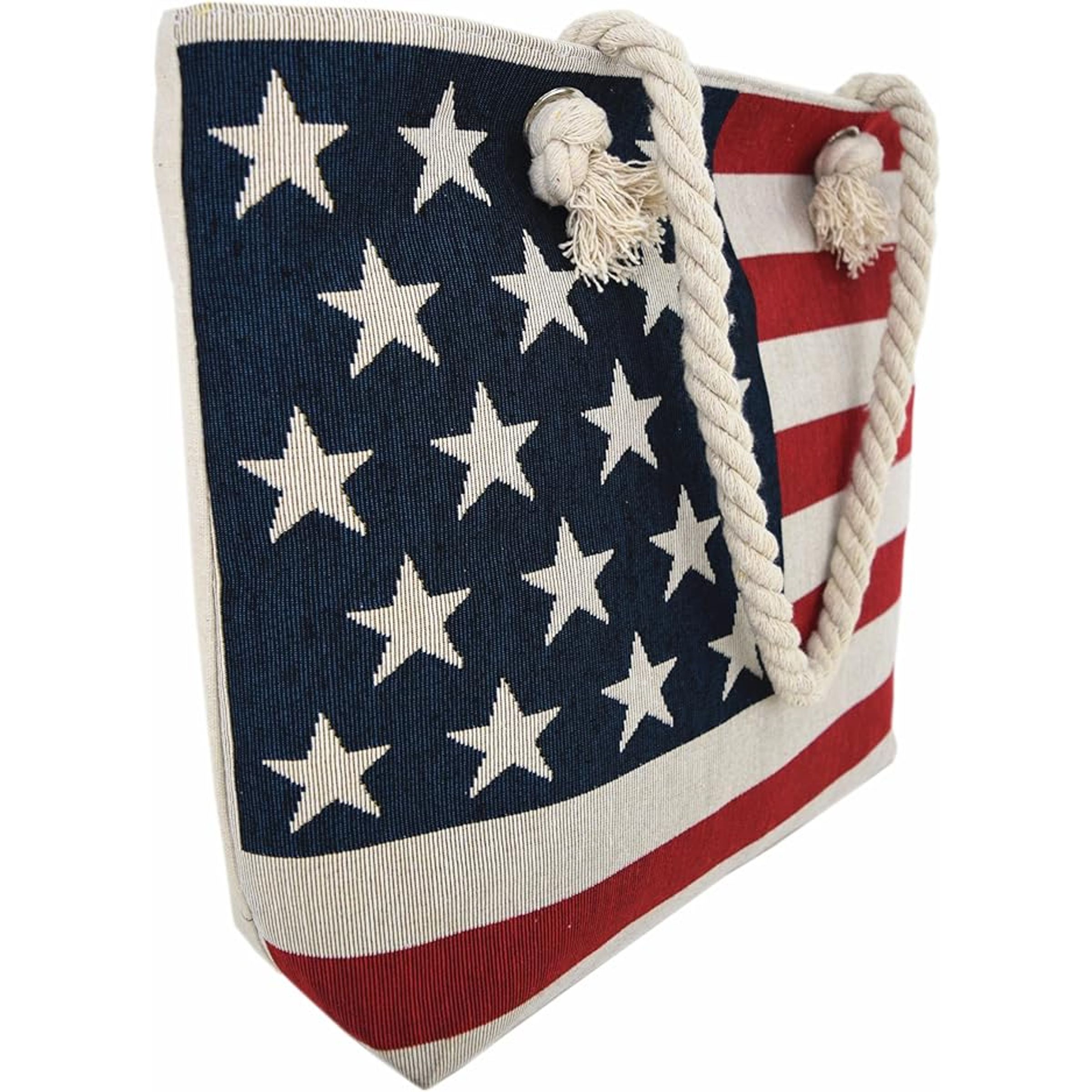 SEE-THRU MESH TOTE WITH FAUX LEATHER BOTTOM - USA FLAG