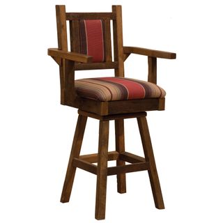 Barnwood Square Swivel Counter Stool with Back and Arms - Upholstered Seat and Back - Upgrade