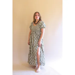 Short-Sleeve Printed Dress with Smocked Bodice 7