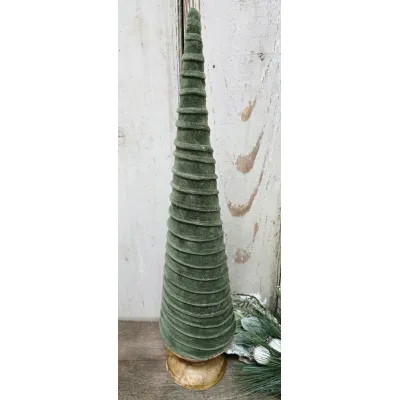 Med Green Velvet Cone Tree 12.5x4.5x4.5in