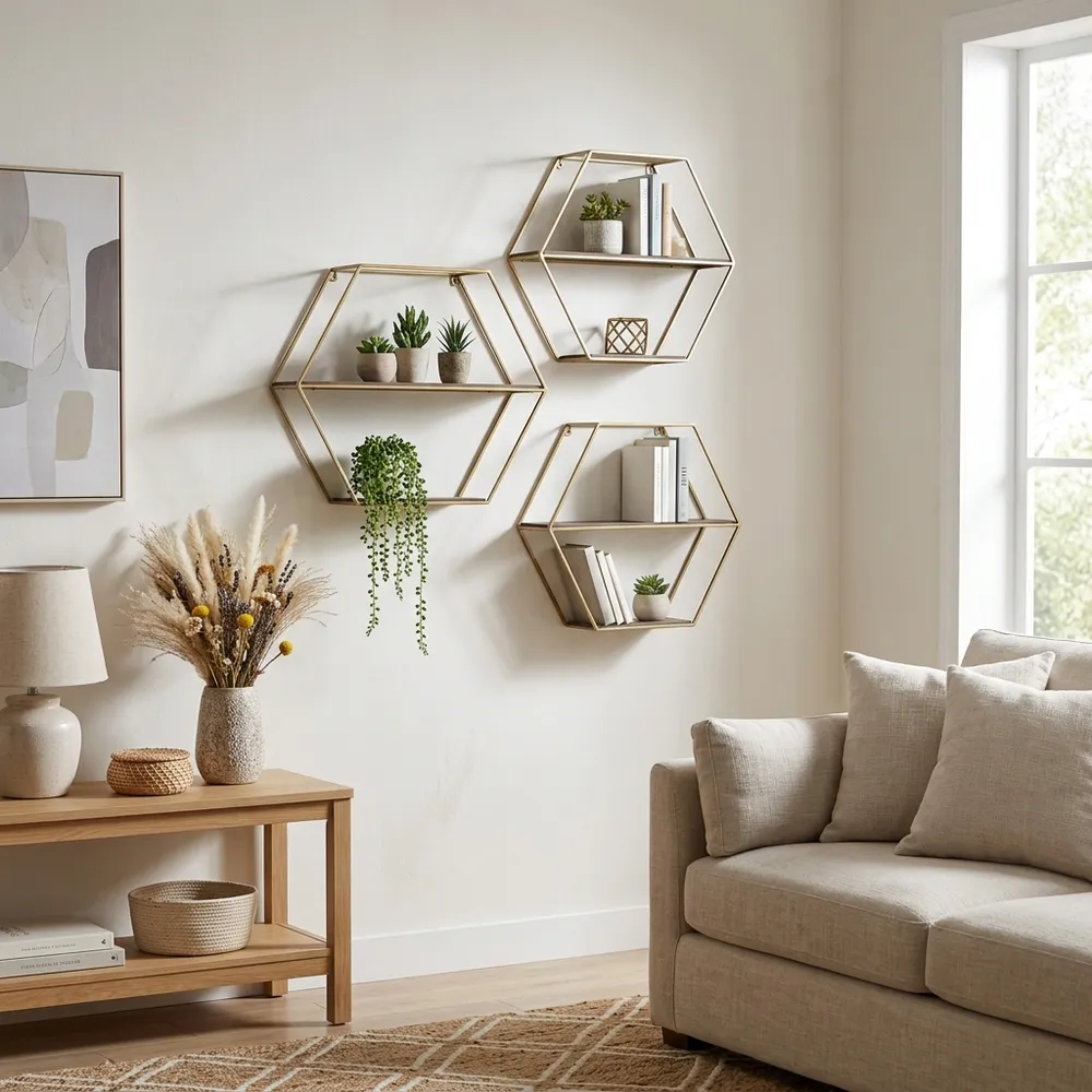 KEATONWOOD SET OF 3 GOLD WALL SHELF 22 (IN)