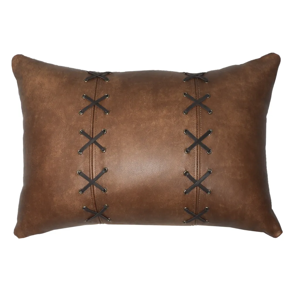 Gentle Fawn Leather Pillow - 12x18 - Fabric Back