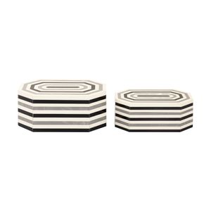Octagonal Striped Box - Set of 2 White 1