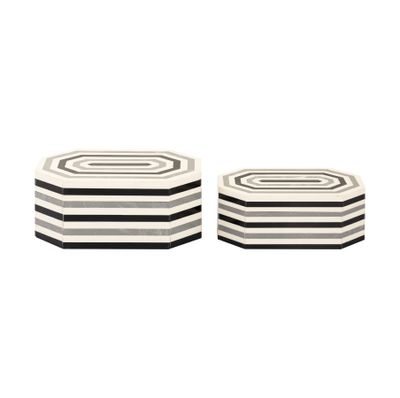 Octagonal Striped Box - Set of 2 White