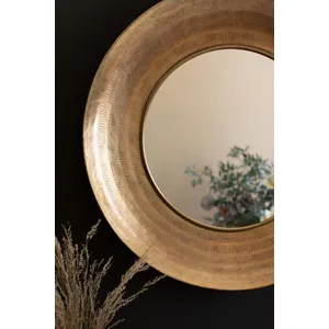 Round Hand-Hammered Antique Brass Framed Mirror 3