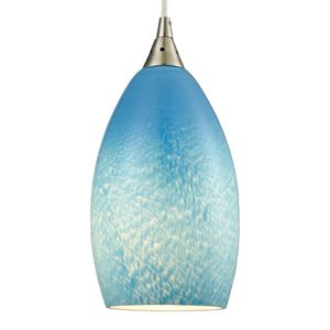 Earth 5'' Wide 1-Light Mini Pendant - Satin Nickel with Sky Blue Glass 4