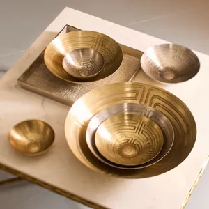 Maze Etched Bowl - Set of 3 Brass 8