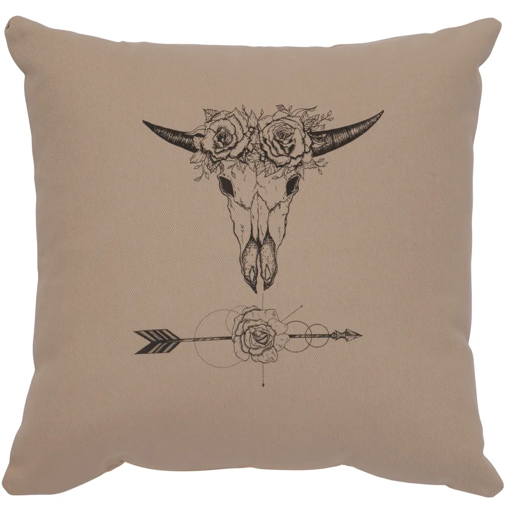 Image Pillow - Bull and Flowers - Cotton Alabaster