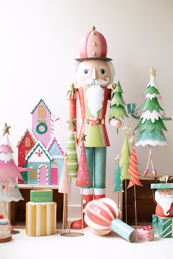 Set of 2 Painted Metal Christmas Tree Trios