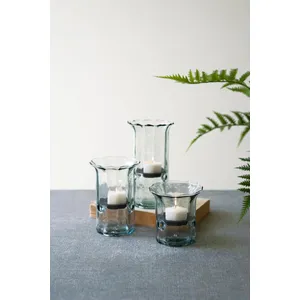 Set of 3 Recycled Glass Ribbed Votive Cylinders 1
