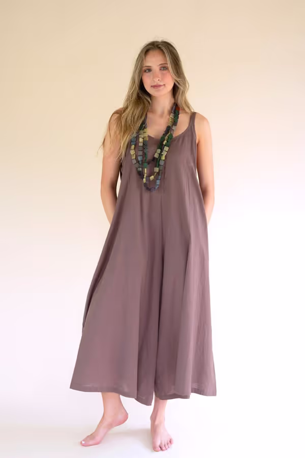 Adjustable Strap Flowy Jumper with Button Detail / Mulberry