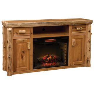 Cedar Log Entertainment Center with Fireplace - Weathered