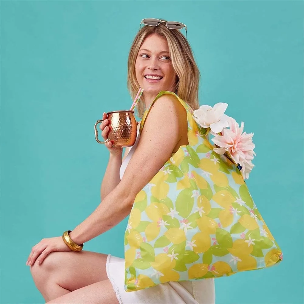 Lemon Blossoms blu Reusable Shopping Bag