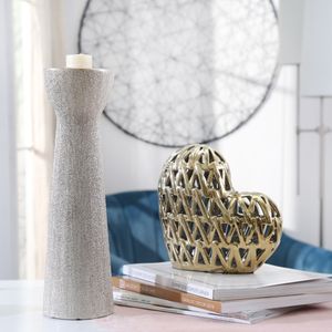 CERAMIC 14" BEAD CANDLE HOLDER,CHAMPAGNE 4