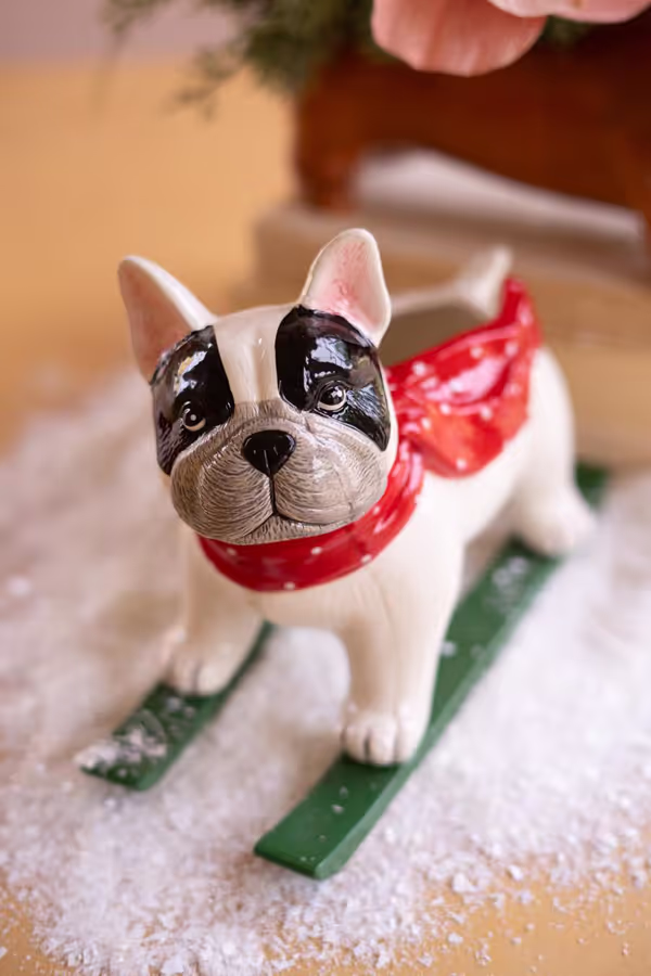 Ceramic Christmas Skiing Dog Planter