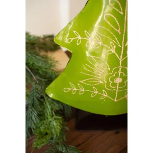 Set of 2 Painted Recycled Metal Folk Christmas Trees 3