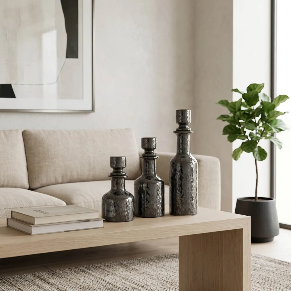 RAESIDE SET OF 3 BLACK VASES 15 (IN)