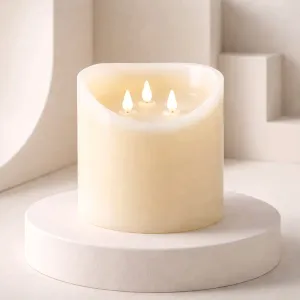 Cream Non Drip Moving Flame 3 Wick LED Candle 6in by 6in 3