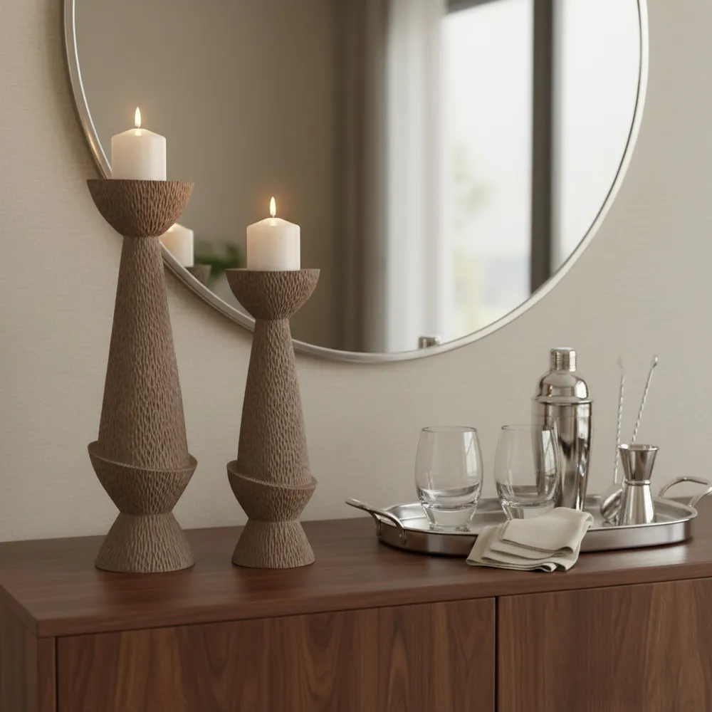 VALECLIFF SET OF 2 TAN CANDLE HOLDER 20 (IN)