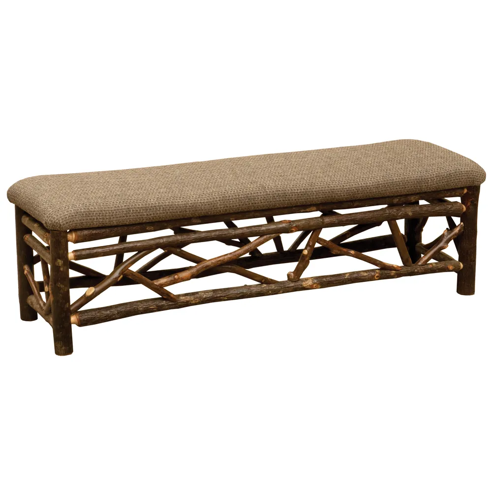 Hickory Log 4-foot Twig Bench - Upholstered Seat - Customer Material