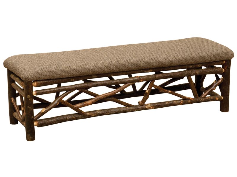 Hickory Log 5-foot Twig Bench - Upholstered Seat - Standard 2