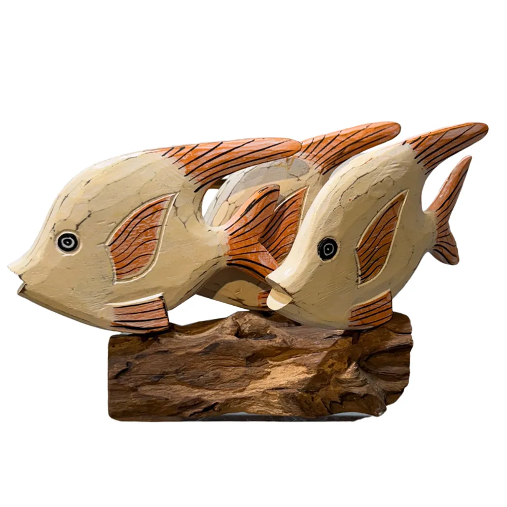 10-1/2" ORANGE/WHITE FISH ON DRIFTWOOD