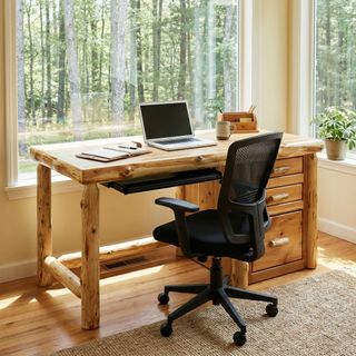 Cedar Log File Desk with keyboard slide - Right Side File - Weathered - Armor