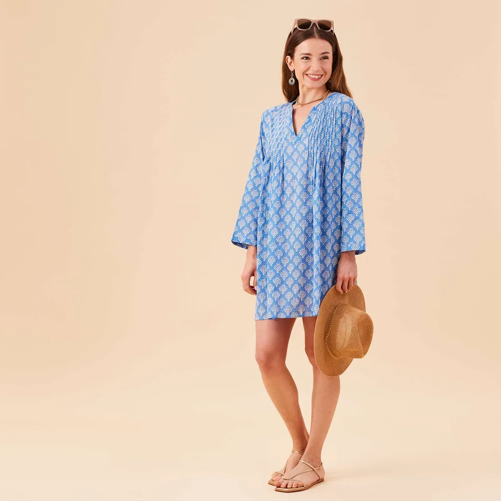 Fifer Blue Cotton Pintuck Beach Coverup