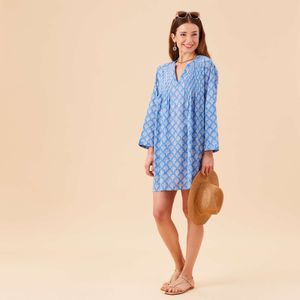 Fifer Blue Cotton Pintuck Beach Coverup 3